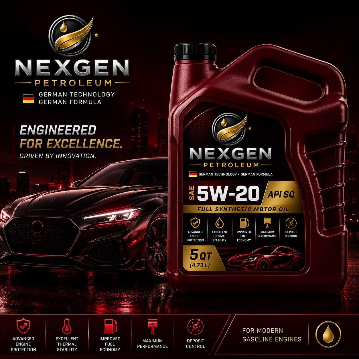 NexGen Petroleum SAE 5W-20 Full Synthetic Motor Oil (API SQ)