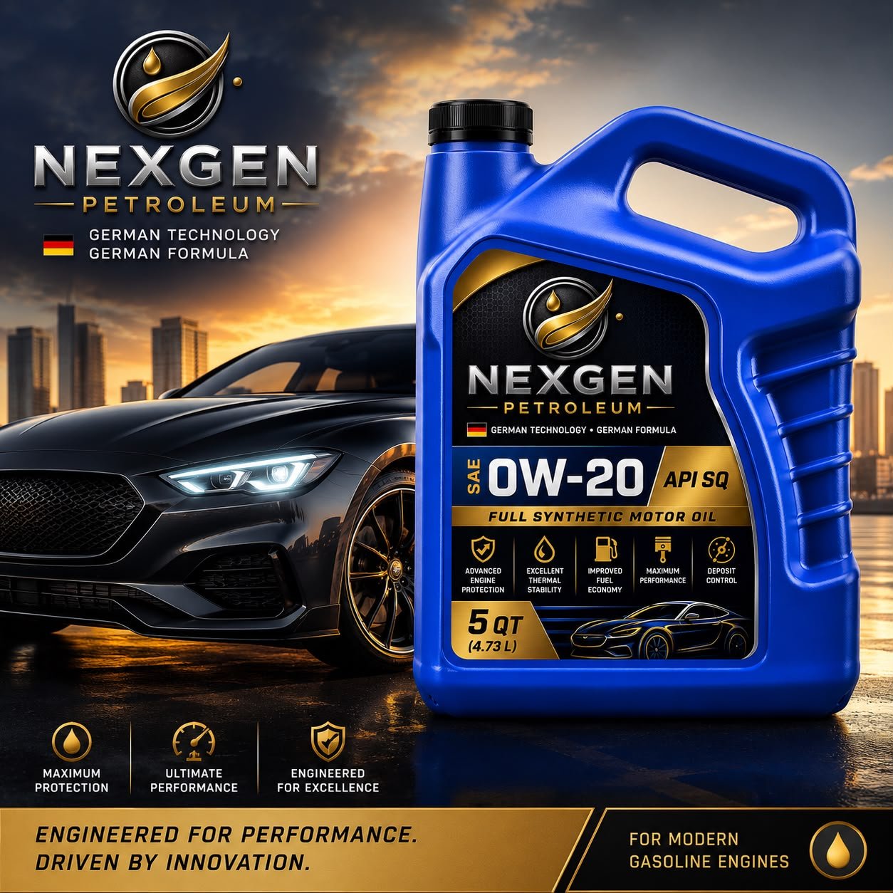 NexGen Petroleum SAE 0W-20 Full Synthetic Motor Oil (API SQ)