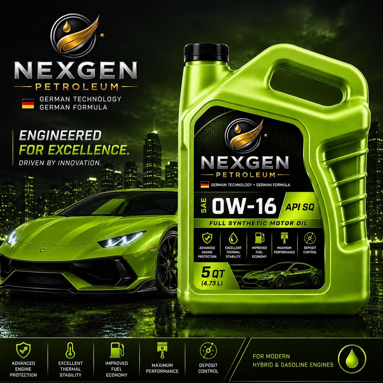 NexGen Petroleum SAE 0W-16 Full Synthetic Motor Oil (API SQ)