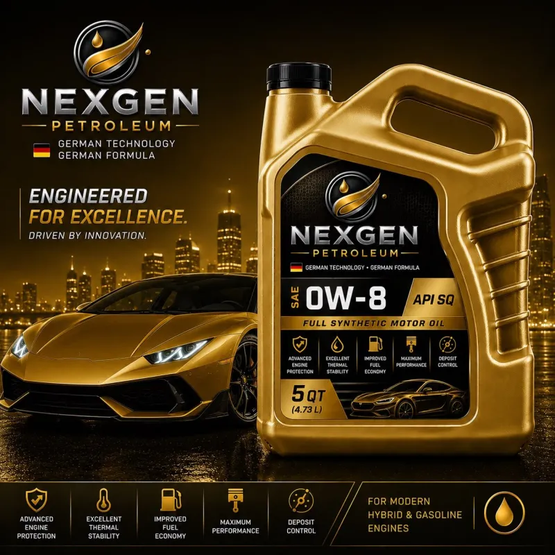 NexGen Petroleum SAE 0W-8 Full Synthetic Motor Oil (API SQ, Euro Formula)